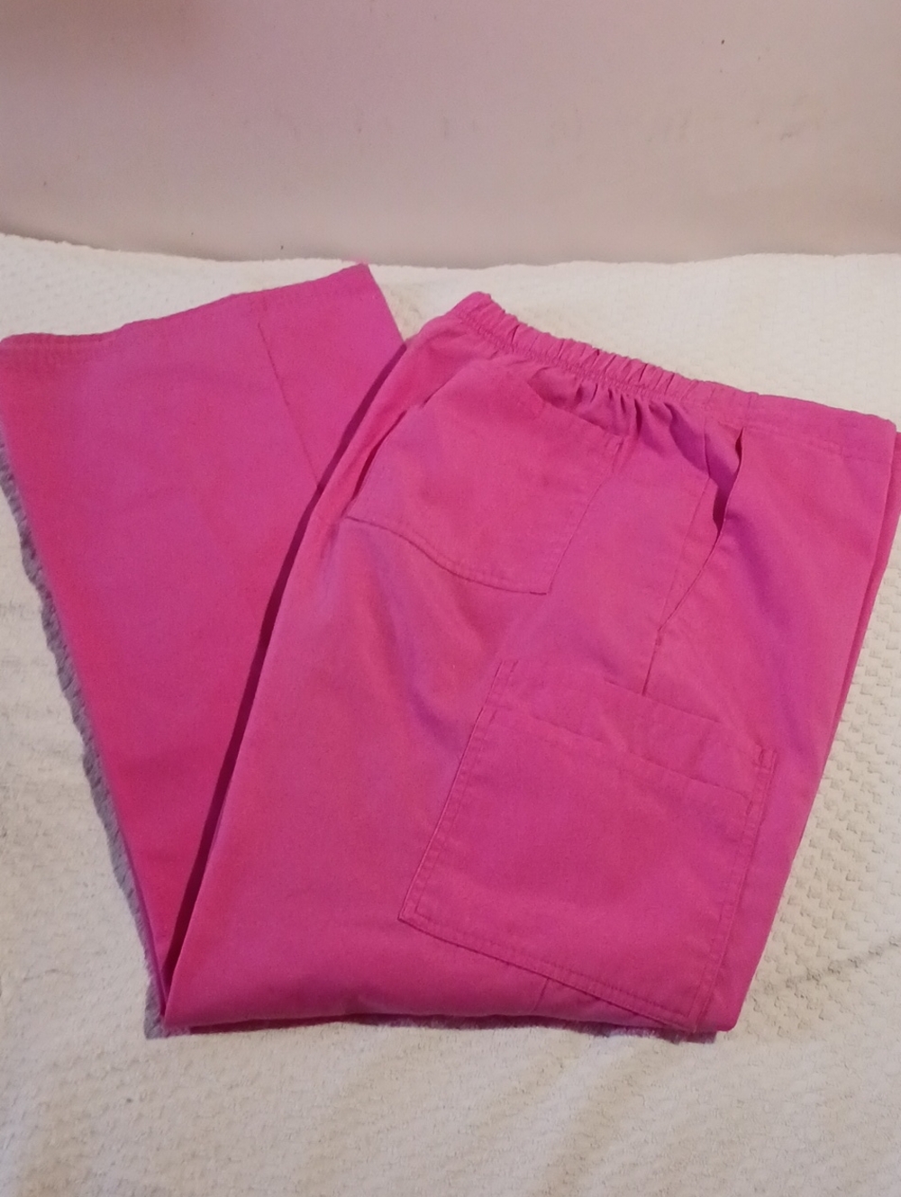 SB Scrubs Bright Pink 🌺 Elastic-Waist/Tie Front  Cargo Scrub Pants M